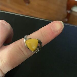 Yellow Amber 925 Silver Ring - Size 8
